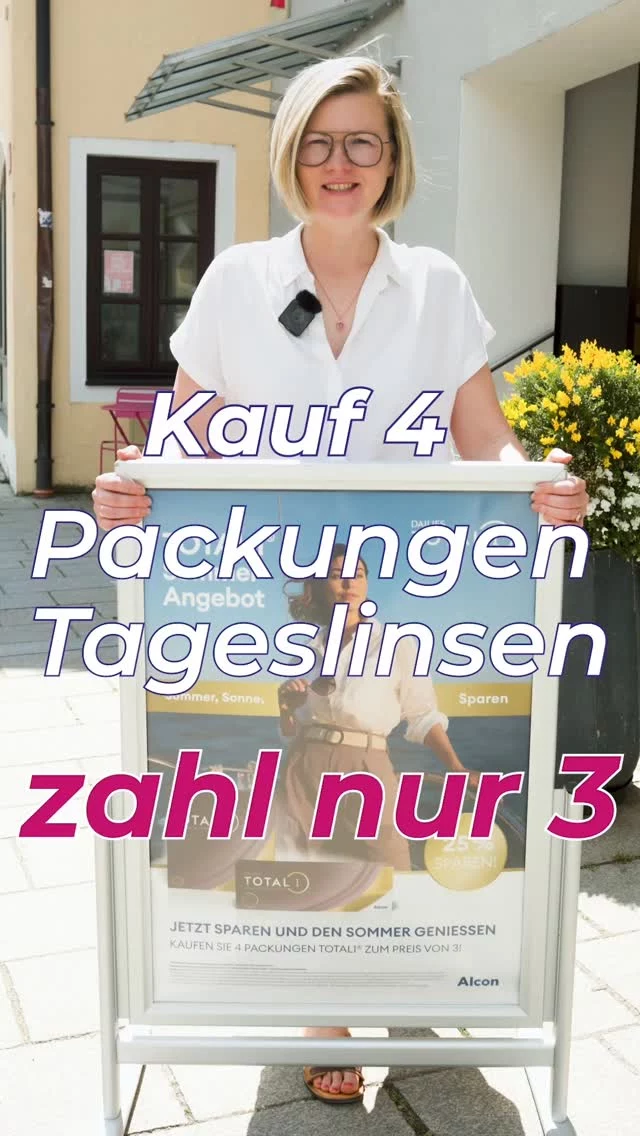 Sommer, Sonne, freier Blick. ☀️

Wir haben eine tolle Sommeraktion für Dich:

**Kauf 4 Packungen Tageslinsen und bezahl nur 3.**

Perfekt für Urlaub, Badesee, Sport oder einfach für alle Tage, an denen Du keine Brille tragen möchtest.

Komm vorbei, lass Dich beraten und sichere Dir Deine Tageslinsen für den Sommer.

📍 Optik Studio am Lenbachplatz 💙

**Aktionshinweis:**
Gültig nur für ausgewählte Tageslinsen im Aktionszeitraum. Nicht mit anderen Aktionen, Rabatten oder Gutscheinen kombinierbar. Keine Barauszahlung möglich. Nur solange der Vorrat reicht. Änderungen und Irrtümer vorbehalten.

#optikstudio #schrobenhausen #kontaktlinsen #tageslinsen #sommeraktion freierblick kontaktlinsenliebe brillenfrei sommerangebot