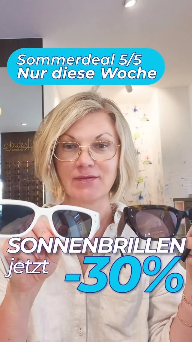 ☀️ Sommer-Aktion: Sonnenbrillen jetzt –30 % | Tag 5/5 – LETZTER TAG!

Juhu, es ist Freitag – und damit dein letzter Tag für die –30 %! 🕶️ 
Zum Finale zeigen wir dir eine Dolce & Gabbana in gleich zwei Farben. 

🔹Unser Favorit: das warme Dunkelbraun-Havanna – die angesagte Form, die man gerade überall auf Insta sieht, egal ob weiter vorne oder ganz zurück getragen.
 🔹Dazu die coole Variante in Weiß – ein echter Hingucker, besonders zu dunklem Haar.

Zum Wochenabschluss: statt 284 € jetzt nur 198 € – du sparst 86 €.

⏳ Danach ist die Aktion vorbei – heute ist die letzte Gelegenheit, dir –30 % auf deine neue Sonnenbrille zu sichern. Komm noch heute vorbei! ☀️

Danke, dass ihr die ganze Woche mit dabei wart – wir freuen uns auf euch im Laden. 💙

📍 Lenbachstraße 16, Schrobenhausen
🗓️ Nur noch heute –30 %