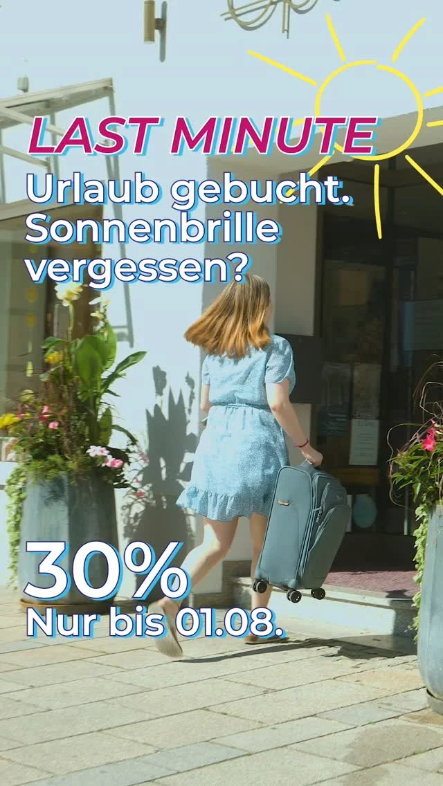 🧳 Last Minute in den Urlaub – und die Sonnenbrille liegt zuhause? Kein Problem: 
Wir sind nur 5 Minuten vom Bahnhof entfernt. 😎

Bis zum 01.08. gibt's bei uns 30 % auf alle Sonnenbrillen – über 200 Modelle, persönliche Beratung inklusive. Komm vorbei, bevor dein Zug fährt. 🚉☀️

📍 Lenbachstraße 16, Schrobenhausen 

👉 Markier jemanden, der garantiert wieder seine Sonnenbrille vergisst! 👇

Dein Optiker in Schrobenhausen 💙

Aktion gültig vom 25.07. bis 01.08.2026. 30 % Rabatt auf alle Sonnenbrillen im Geschäft, ausgenommen Korrektionsgläser. Nicht mit anderen Rabatten oder Aktionen kombinierbar. Ausgenommen bereits reduzierte Ware. Solange der Vorrat reicht. Keine Barauszahlung.